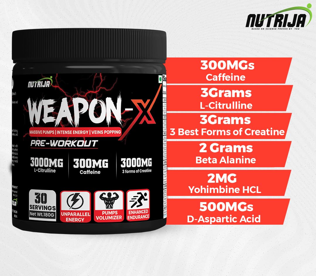 NutriJa Weapon-X Pre-Workout Powder with 21 Active Ingredients - 3 Best Forms of Creatine NutriJa buy supplements canada