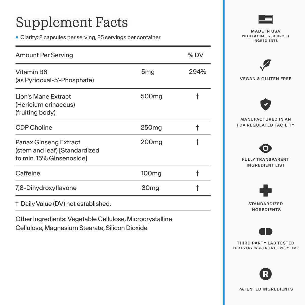 Thesis Clarity Nootropic Supplement for Men & Women with Lions Mane, CDP Choline, Panax Ginseng, Vitamin B6 & Caffeine, Cognitive Support Capsules, Vegan, Non GMO, 25 Servings THESIS buy supplements canada