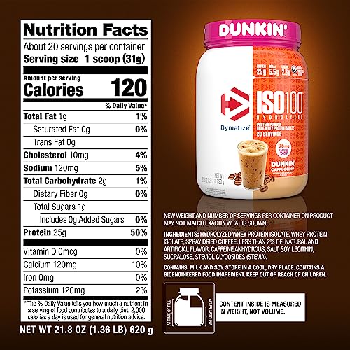 Dymatize ISO100 Hydrolyzed 100% Whey Isolate Protein Powder in Dunkin' Cappuccino Dymatize buy supplements canada