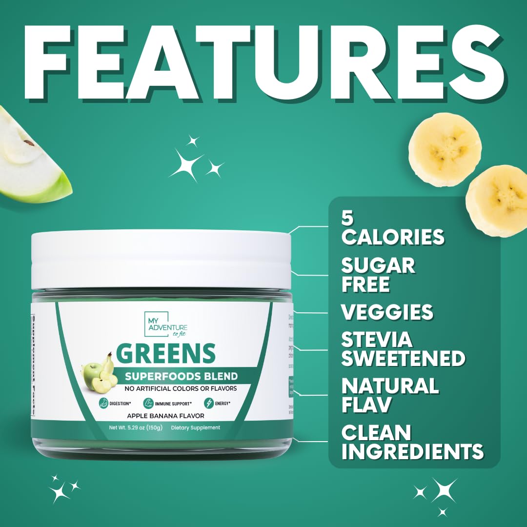 Green Superfood Powder for Digestion & Gut Health - Keto Friendly Superfood Greens Blend Powder for Immune Support - Powdered Greens Supplement for Immune Boost - Apple Banana Flavor My Adventure to Fit buy supplements canada