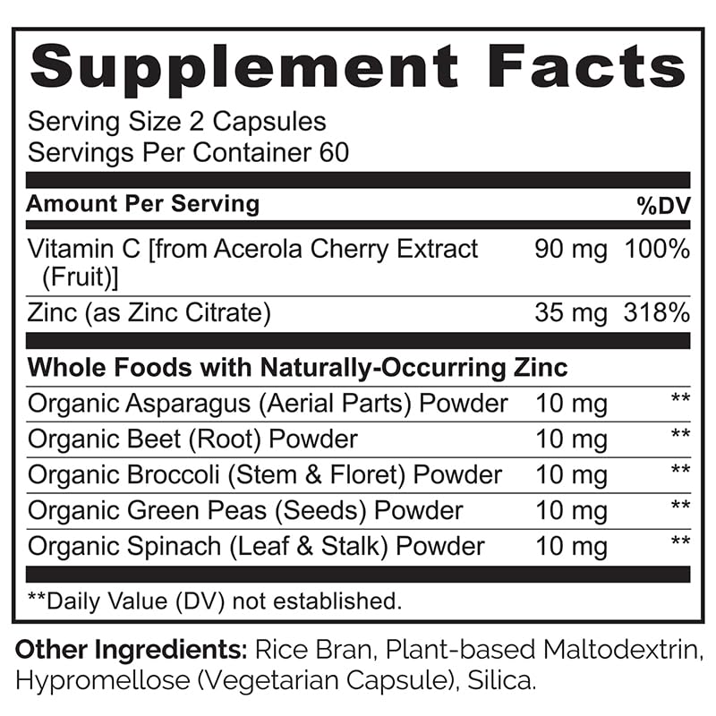 NATURELO Vegan Zinc Immune Support Capsules - Whole Food Complex with Vitamin C for Healthy Skin, Hair, and Nails - 120 Capsules NATURELO buy supplements canada