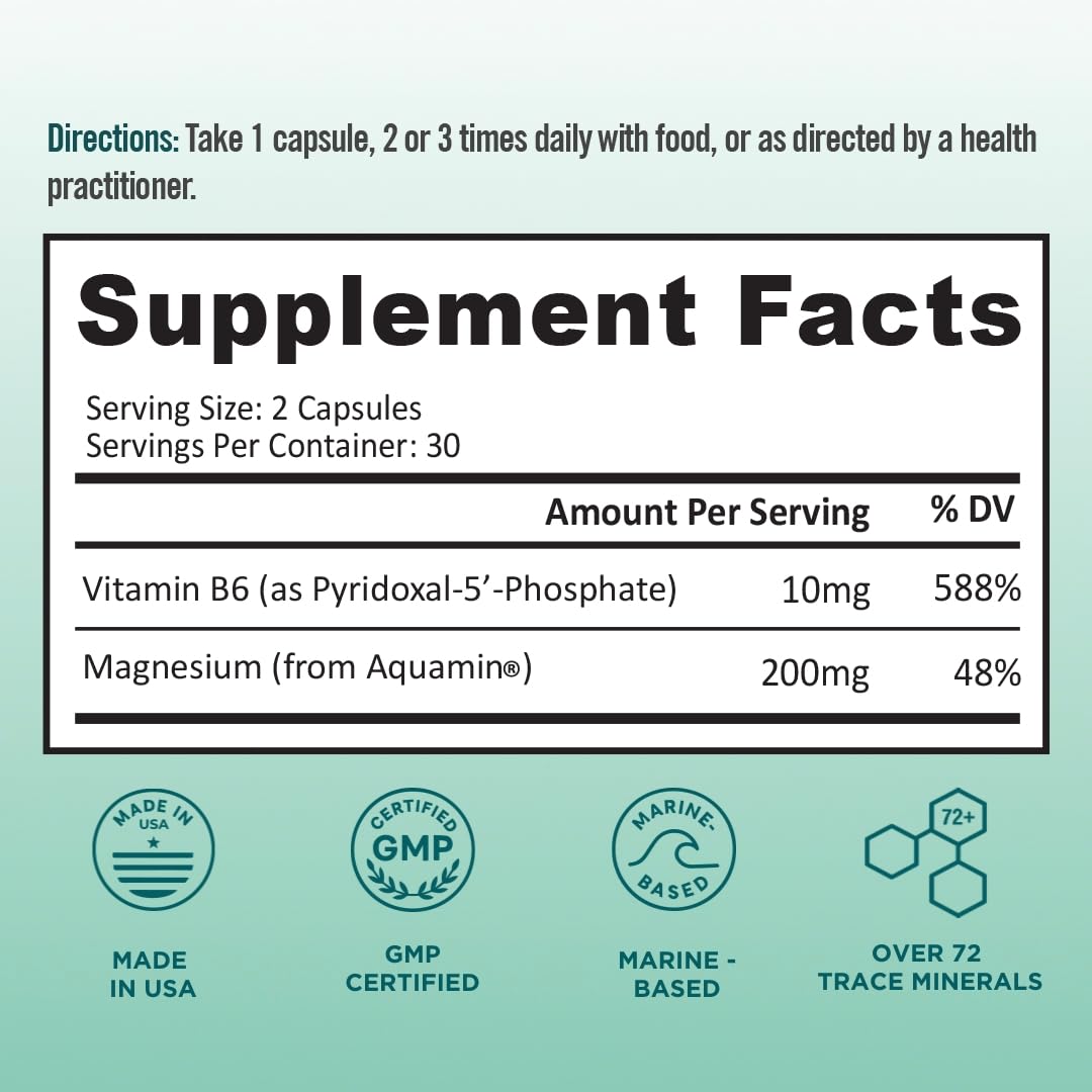 Ocean Magnesium 200mg Aquamin | More Soluble Than Magnesium Glycinate | Whole Food Mag B6 Supplement for Women | Gentle on Stomach & Vegan | Sleep Support, Calms Nerves & Leg Cramps | 60 Ct BB Company buy supplements canada