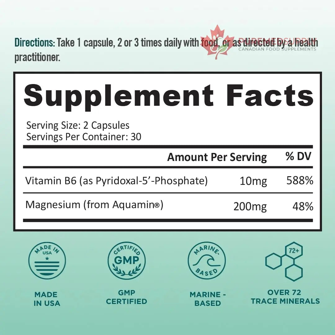 Ocean Magnesium 200mg Aquamin | More Soluble Than Magnesium Glycinate | Whole Food Mag B6 Supplement for Women | Gentle on Stomach & Vegan | Sleep Support, Calms Nerves & Leg Cramps | 60 Ct BB Company buy supplements canada