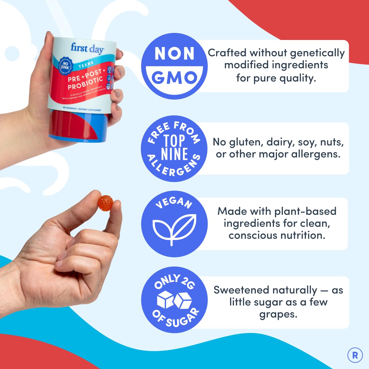 FIRST DAY Teens’ Gut Sustainer Tribiotic Gummies – 3-in-1 Prebiotic, Probiotic & Postbiotic Supplement – Supports Digestive, Skin, Oral & Immune Health, Nutrient Absorption & Growth – 30-Day Supply FIRST DAY buy supplements canada
