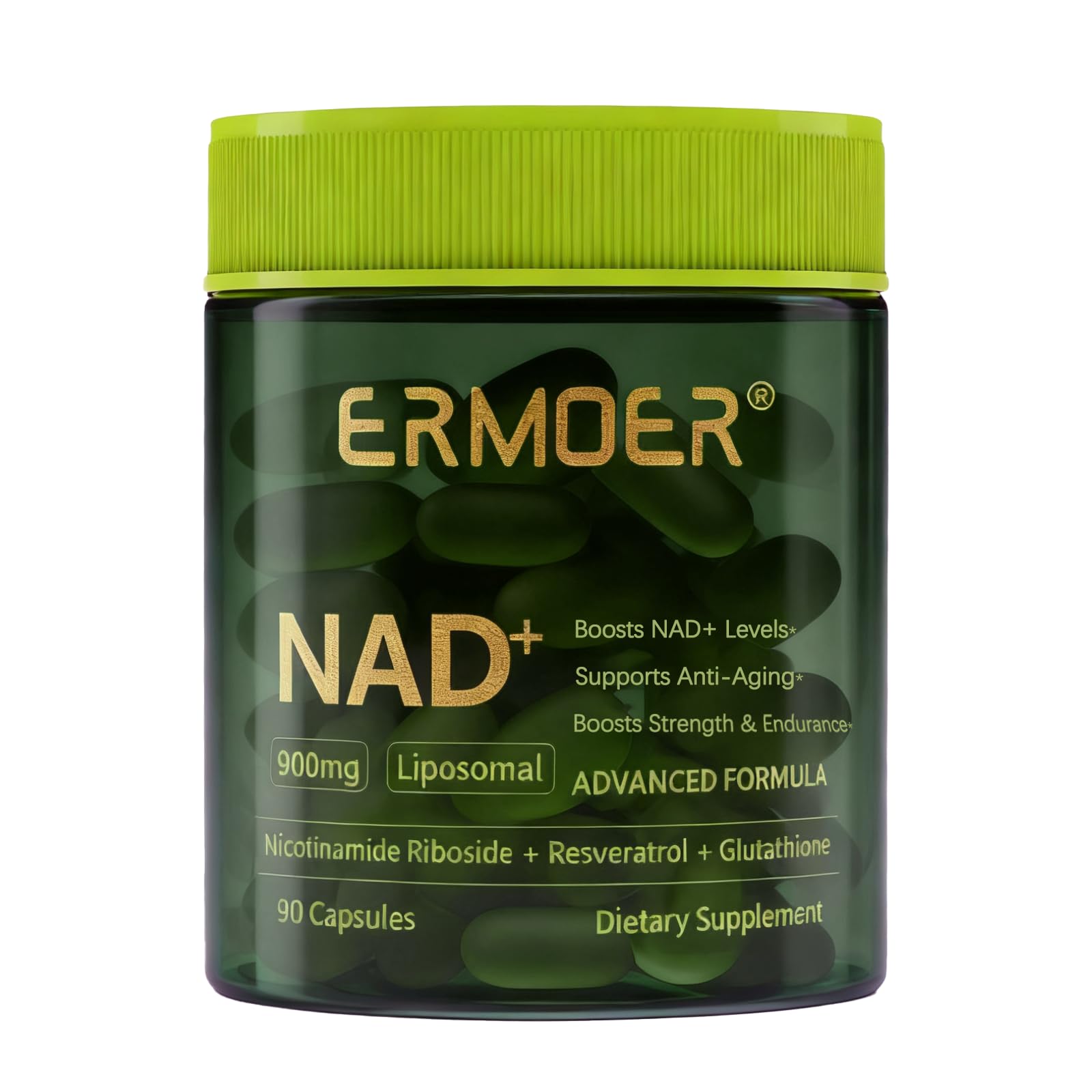 ERMOER NAD Liposomal Nicotinamide Riboside with Resveratrol & Quercetin 900mg, NAD Resveratrol Supplement for Anti Aging, Energy, Antioxidant, Focus (90 Count) ERMOER buy supplements canada