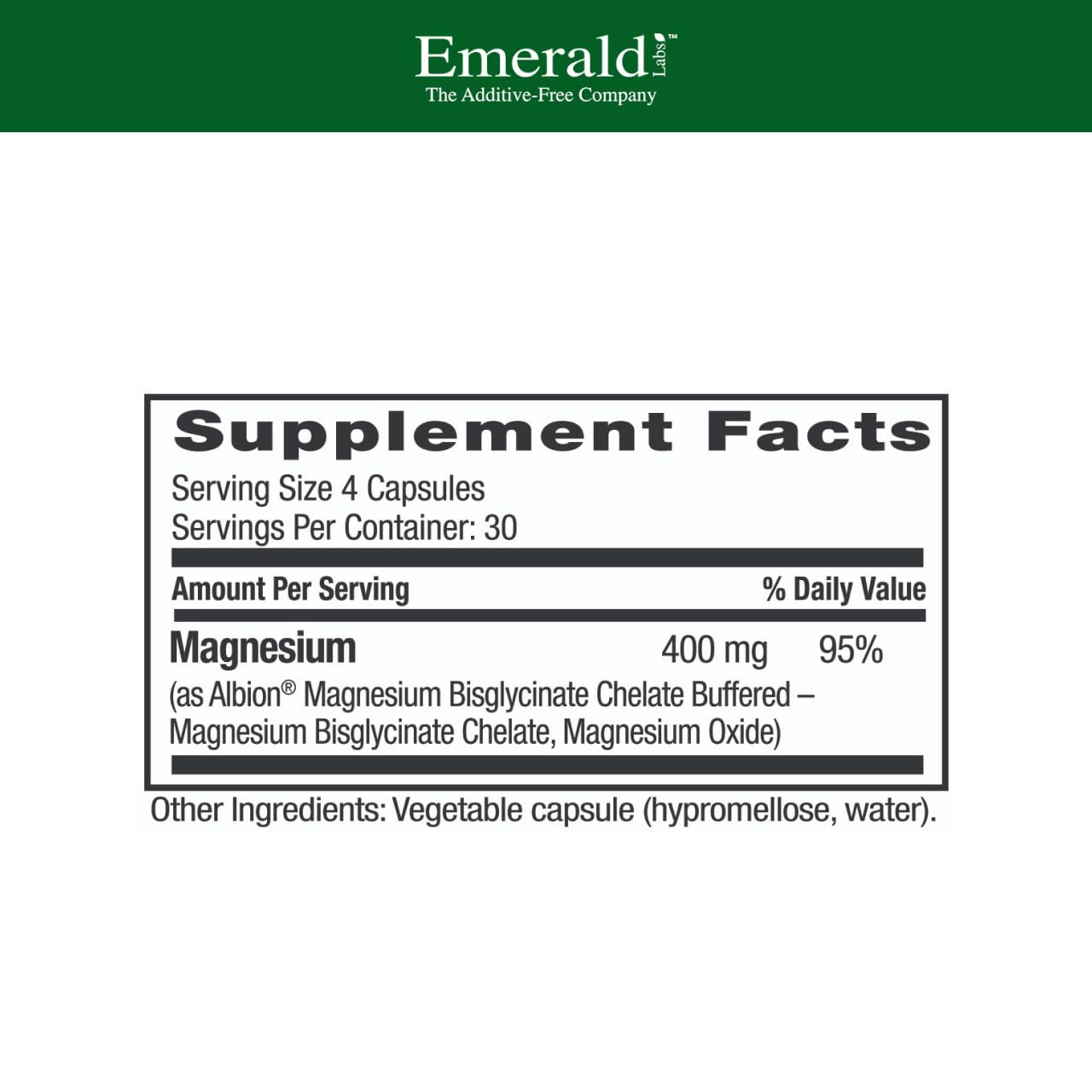 Emerald Labs Magnesium 400mg - Bone & Sleep Support with Albion Magnesium* - Vegan Friendly - 120 Vegetable Capsules (30-Day Supply) EMERALD LABS buy supplements canada