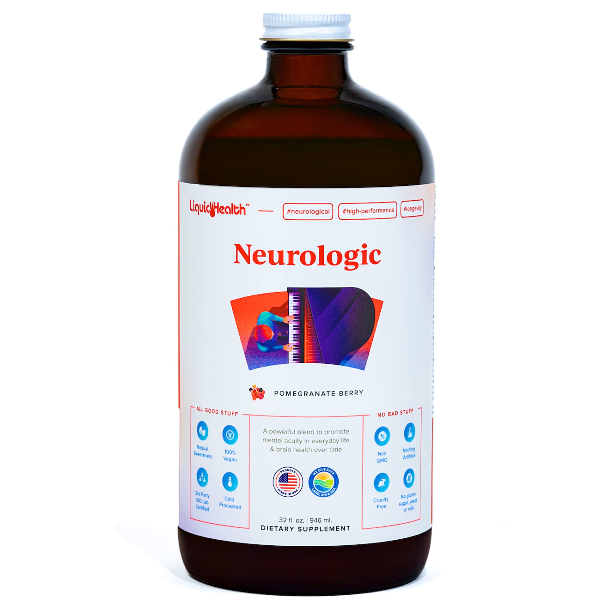 LIQUIDHEALTH Neurologic Focus Supplement - Brain Booster Nootropic Supplement for Cognitive Function, Memory & Focus with Ginkgo Biloba, Choline, L-Theanine & Phosphatidylserine - USA Made (32 oz) LIQUIDHEALTH buy supplements canada