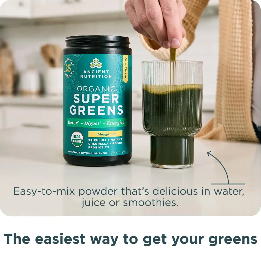 Ancient Nutrition Organic Supergreens Powder, Mango, 25 Servings + Multi Collagen Protein Powder, Vanilla, 60 Servings Ancient Nutrition buy supplements canada