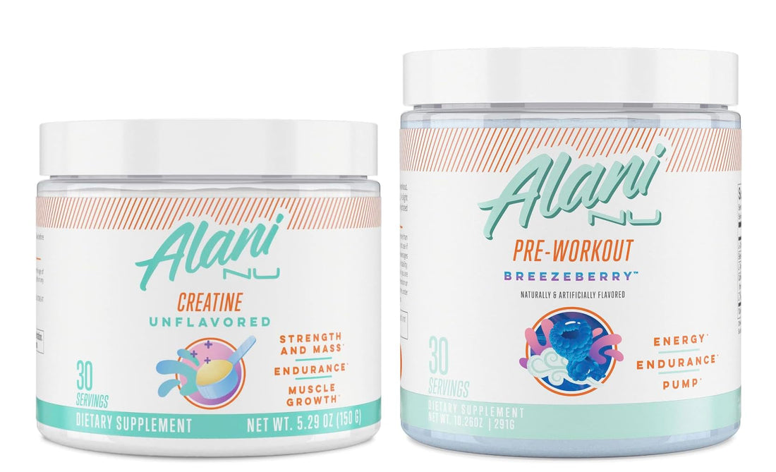 Alani Nu Creatine Monohydrate Powder and Pre Workout Breezeberry Powder Bundle Alani Nu buy supplements canada