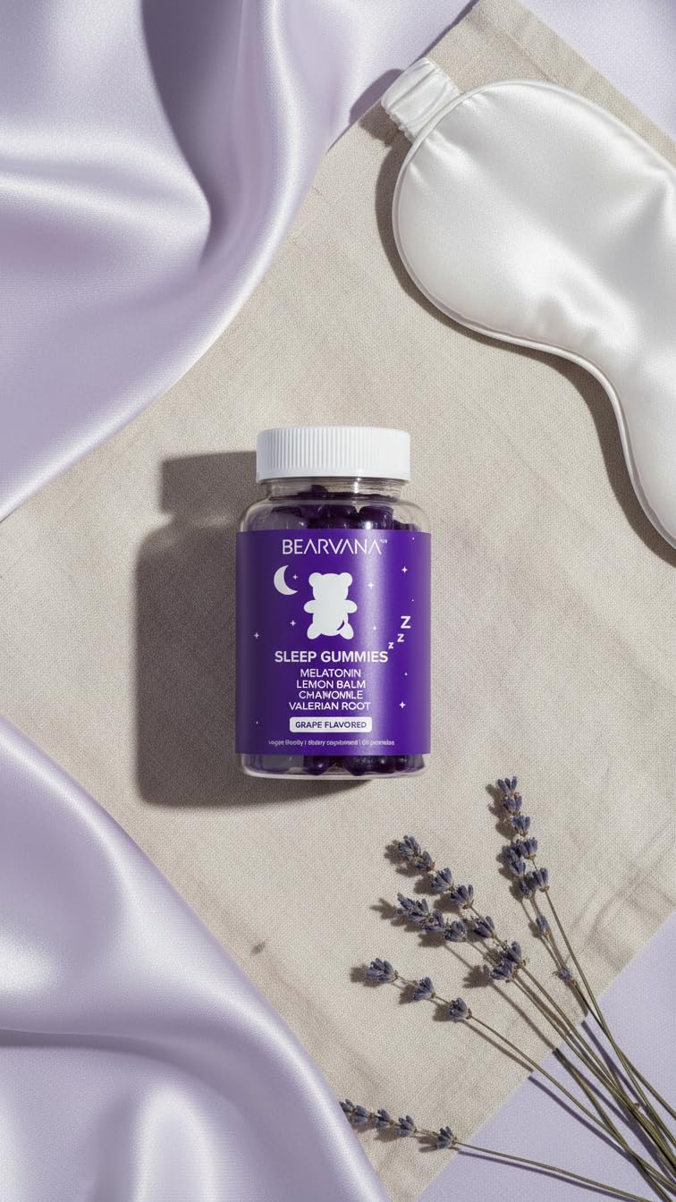 BEARVANA Sleep Gummies with Melatonin | Grape Flavored Vegan Sleep Supplement with Lemon Balm, Chamomile & Valerian Root | Night time Relaxation & Rest Support | 60 Gummies BEARVANA buy supplements canada