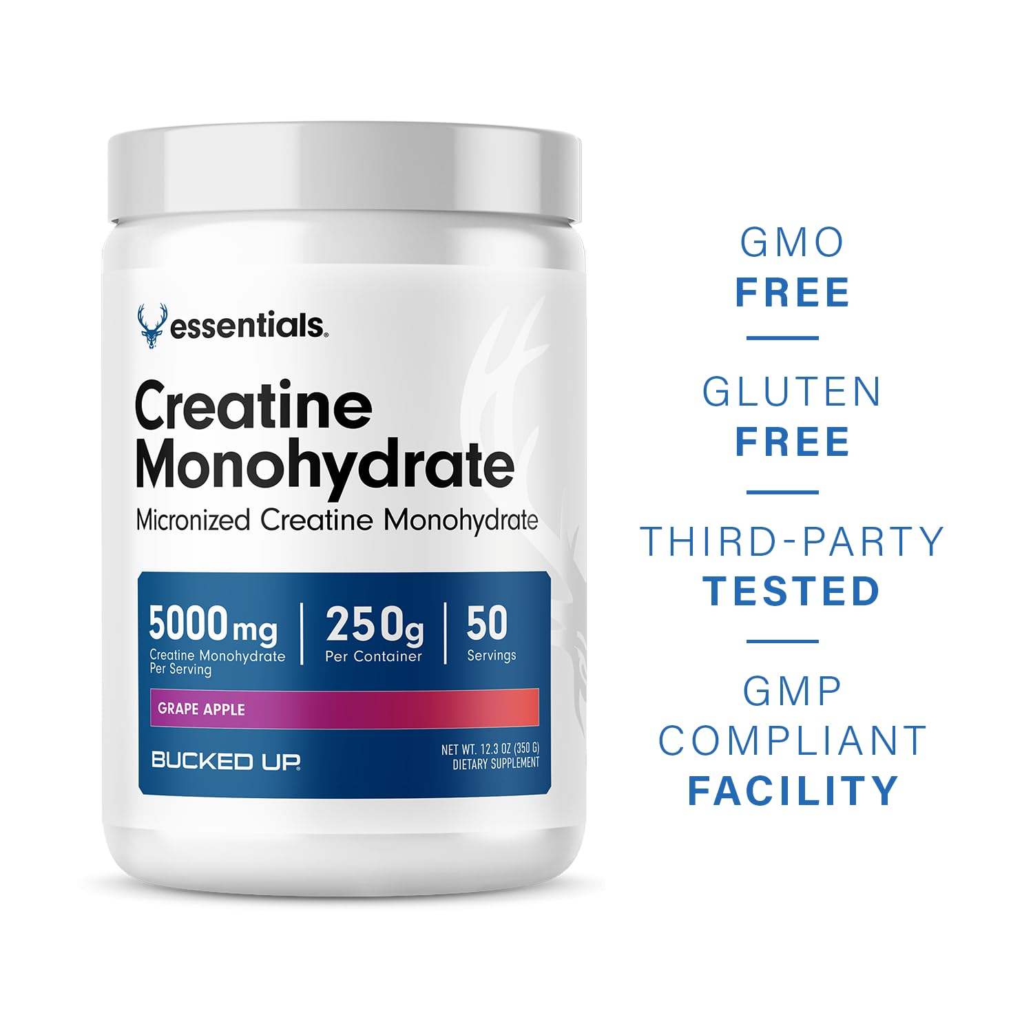 Bucked Up Grape Apple Creatine for Women and Men - Easy to Mix Vegetarian - Flavored Creatine Monohydrate Powder - Made in USA - 5G Per Serving - 50 Servings - 250 Grams Per Container Bucked Up buy supplements canada