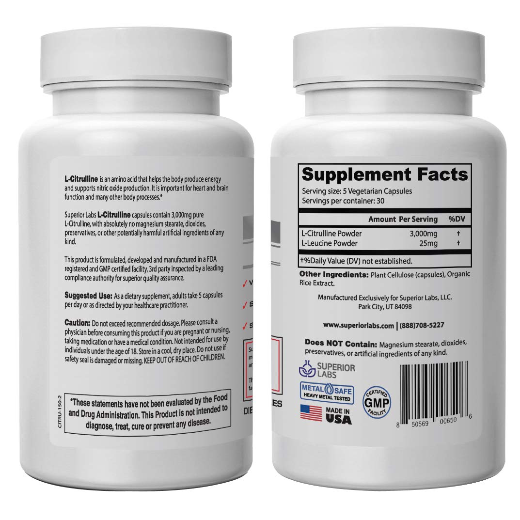 Superior Labs – Pure L-Citrulline – Free Form – Optimal 3,000mg Dosage – 150 Vegetable Superior Labs buy supplements canada