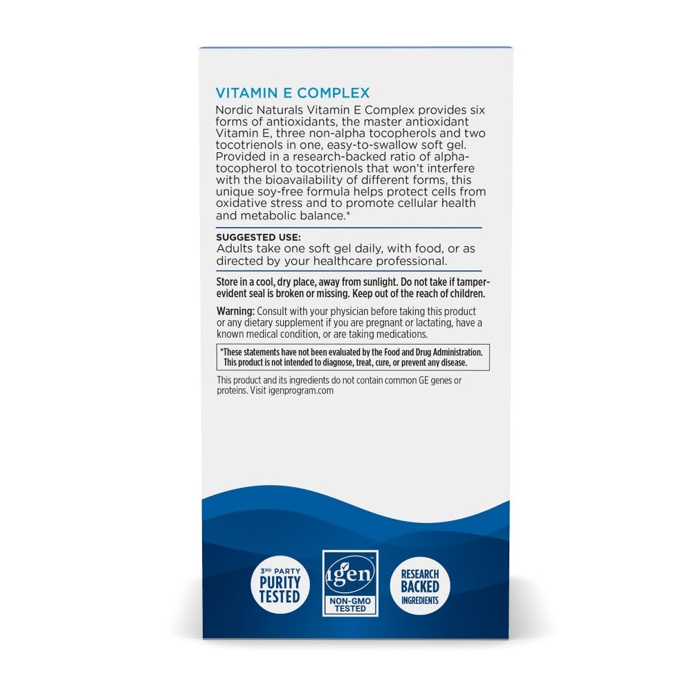 Nordic Naturals Vitamin E Complex, Unflavored - 30 Soft Gels - 6 Forms of Vitamin E for Antioxidant Support - Cellular Protection - Non-GMO - 30 Servings Nordic Naturals buy supplements canada