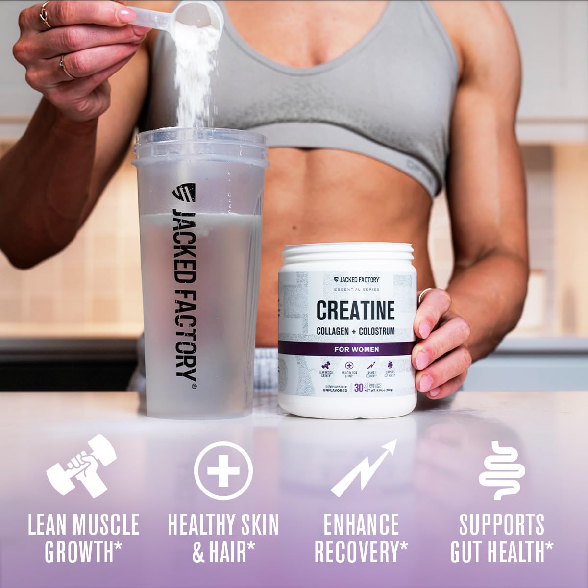 Jacked Factory Creatine for Women - Creatine Monohydrate with Collagen + Colostrum to Support Workout Performance, Lean Muscle Growth, Healthy Hair, Skin, Jacked Factory buy supplements canada