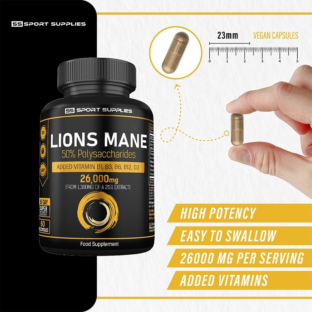 Lions Mane Supplement High Strength 26,000mg Plus 5 Vitamins SS Sport Supplies buy supplements canada