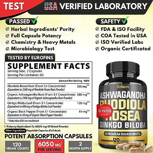 6050mg Rhodiola Rosea Supplement with Ashwagandha Root, Ginkgo Biloba & Black Pepper Satoomi buy supplements canada