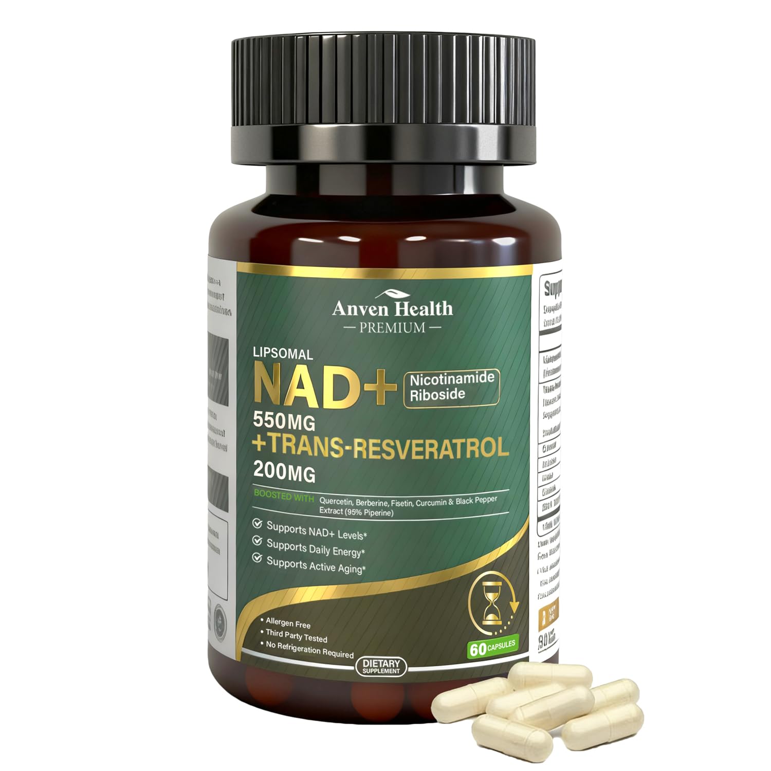 Anven Health Liposomal NAD+ Resveratrol Supplement - NMN Alternative with Trans-Resveratrol, Quercetin & Fisetin - NAD Plus for Women and Men, Cellular Energy & Healthy Aging, Non-GMO | 180 Capsules Anven Health buy supplements canada