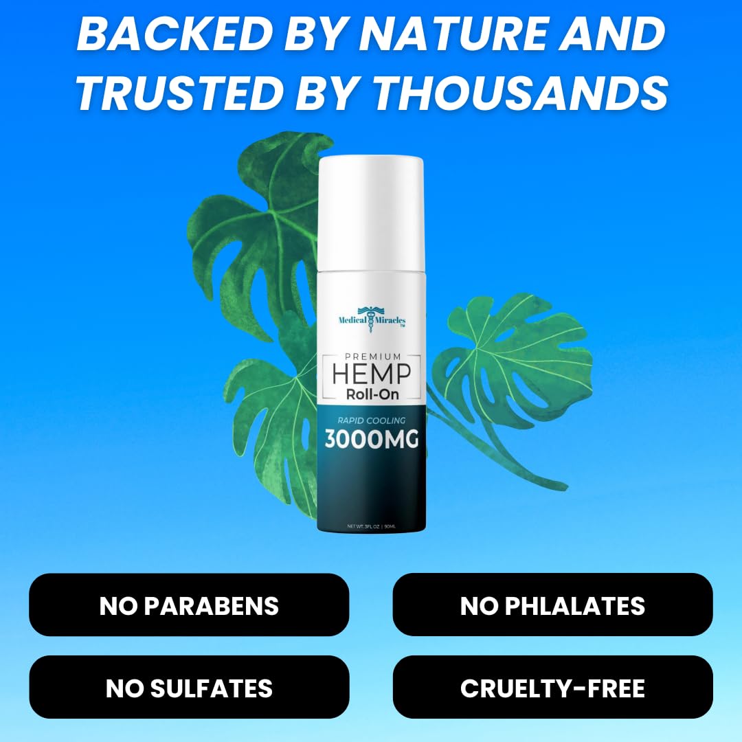 Medical Miracles New Hemp Oil Roll On - Ideal for Muscles, Hips, Joints, Neck, Back, Elbows, Fingers, Hands, and Knees (3000mg Roll-On) Medical Miracles buy supplements canada