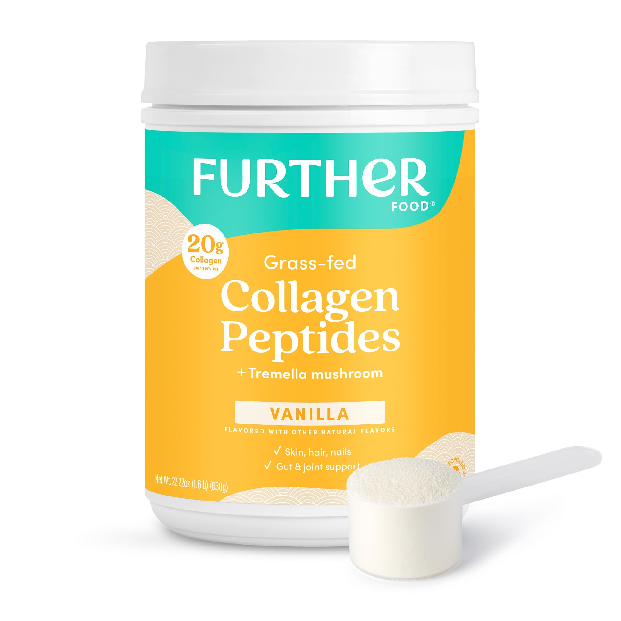 Further Food Vanilla Collagen Peptides Powder with Tremella Mushroom – 100% Grass-Fed, Hydrolyzed Type 1 & 3, 20g of Collagen per Serving, Supports Skin, Hair, Nails & Joints, 22.22 Oz Further Food buy supplements canada