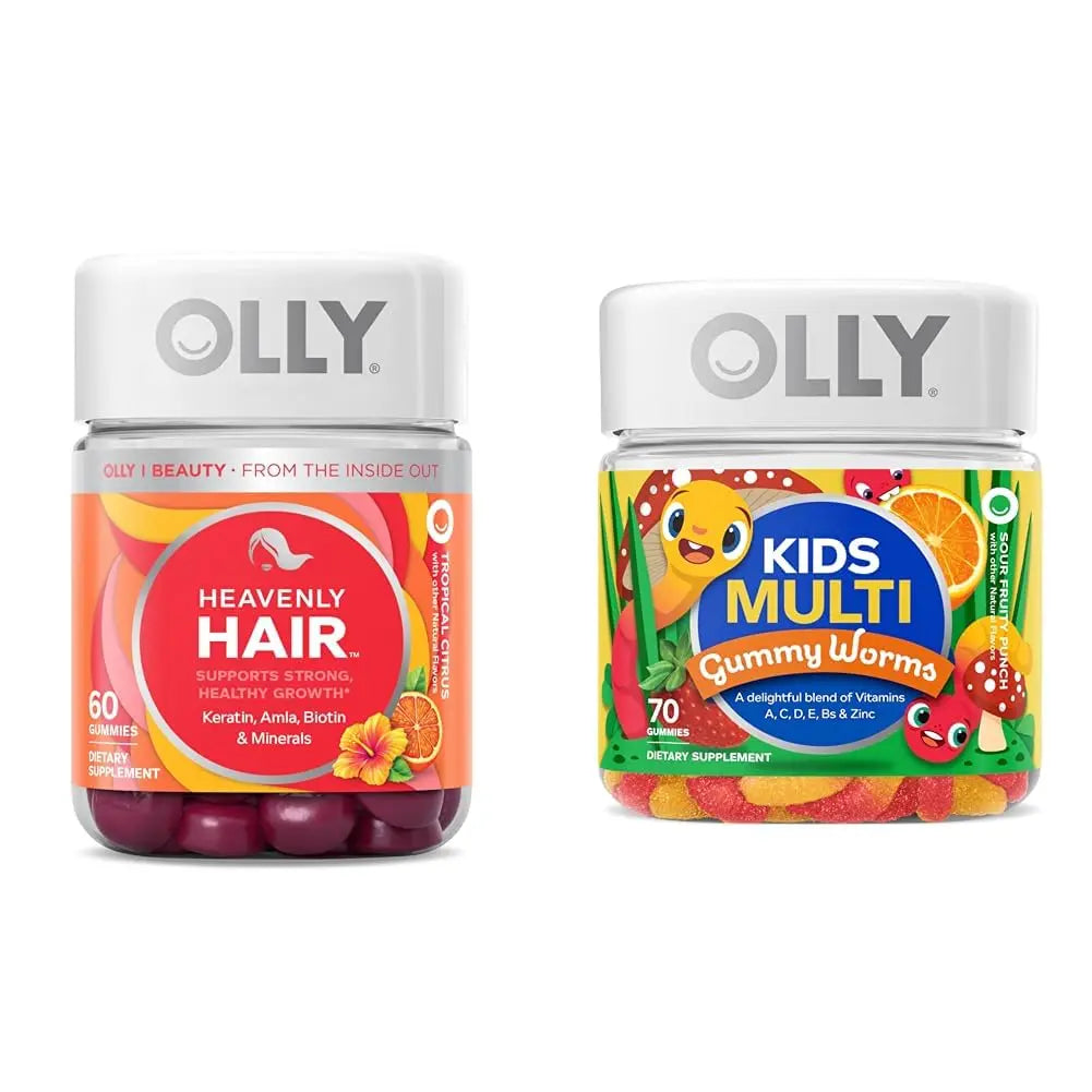 OLLY Hair Gummy 60ct & Kids Multivitamin Gummy Worms 70ct Supplement Bundles OLLY buy supplements canada
