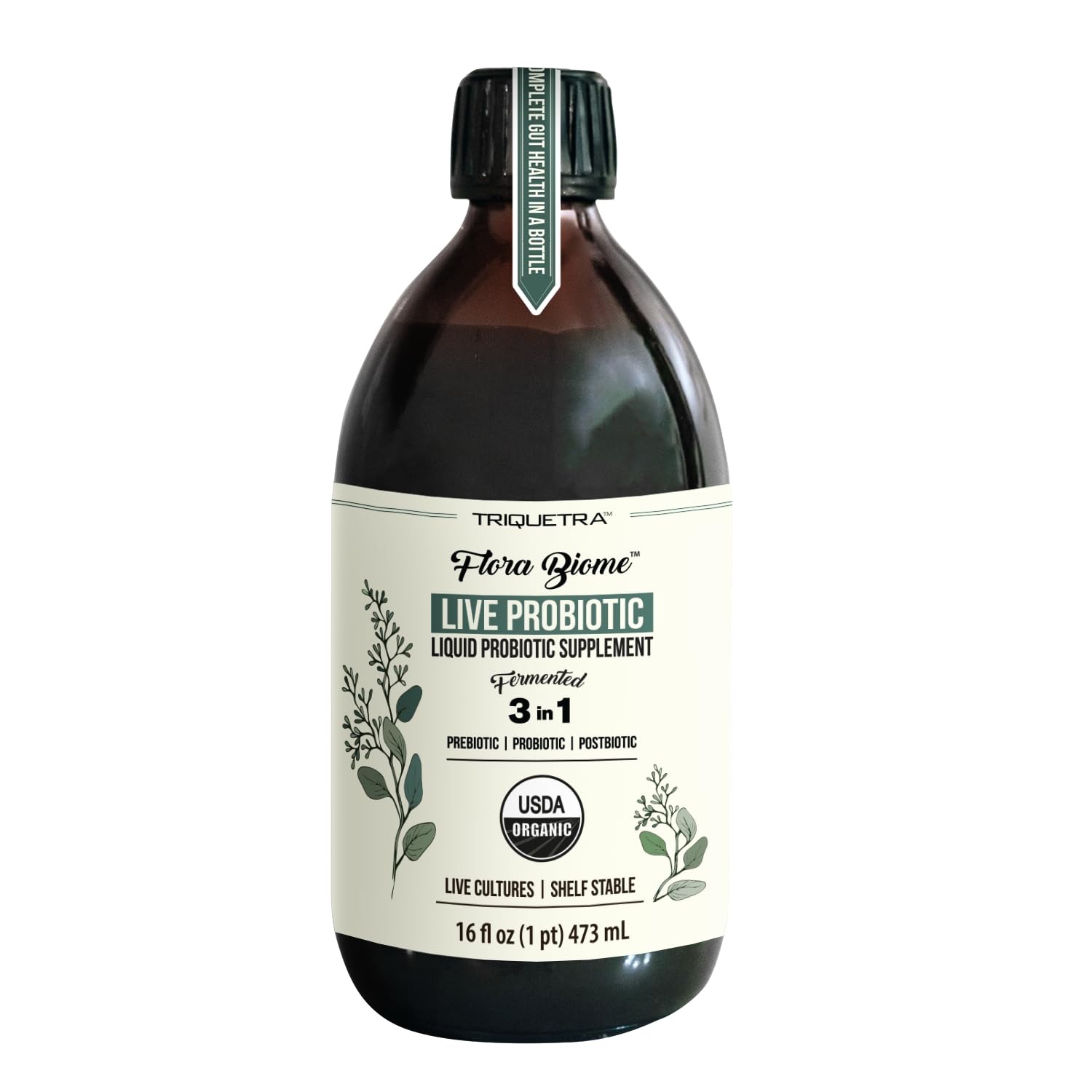 Flora Biome - Live Probiotic, Prebiotic, & Postbiotic – Organic Live-Culture – 10 Probiotic Strains, 18 Fermented Herbs - Complete Gut Health & Microbiome Optimizer (16 oz) Triquetra Health buy supplements canada