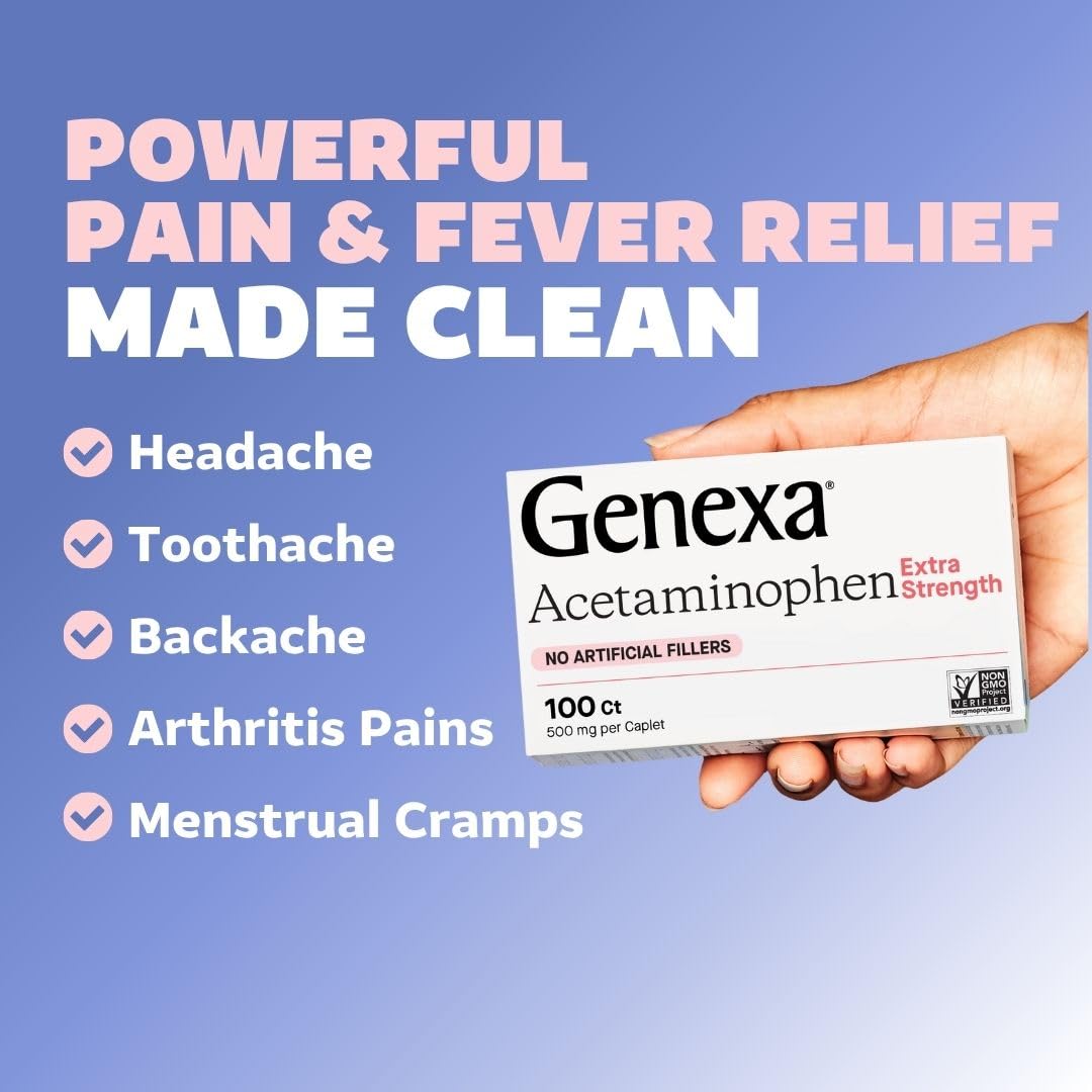 Genexa Adult Pain Relief Bundle | 500mg Acetaminophen Caplets + Homeopathic Arnica Chewables | Fast Relief for Headache, Joint & Muscle Pain | OTC + Homeopathic Combo | No Dyes or Artificial Additives Genexa buy supplements canada