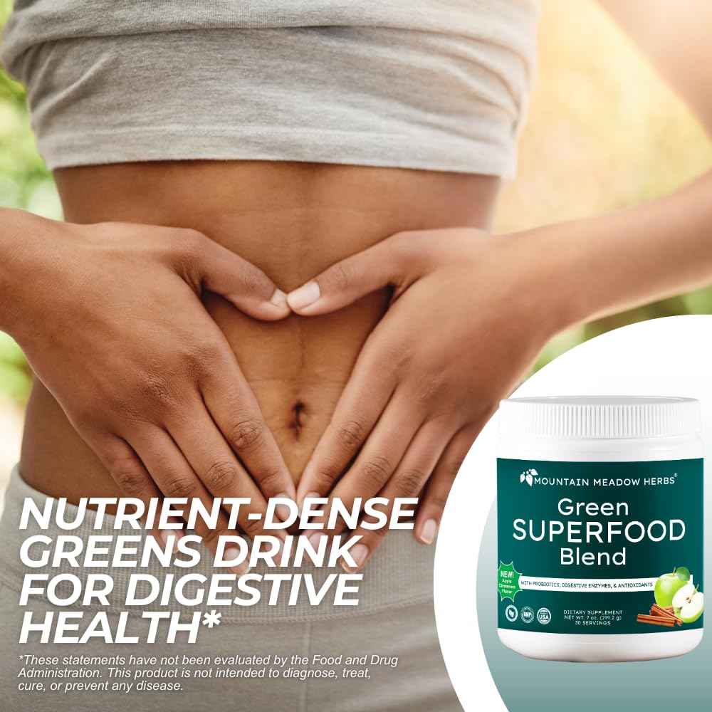 Mountain Meadow Herbs Green Superfood Blend – Spirulina, Chlorella, Mushrooms, Probiotics, Digestive Enzymes, Antioxidants – Organic Greens Powder for Energy & Gut Health – 30 Servings Mountain Meadow Herbs buy supplements canada