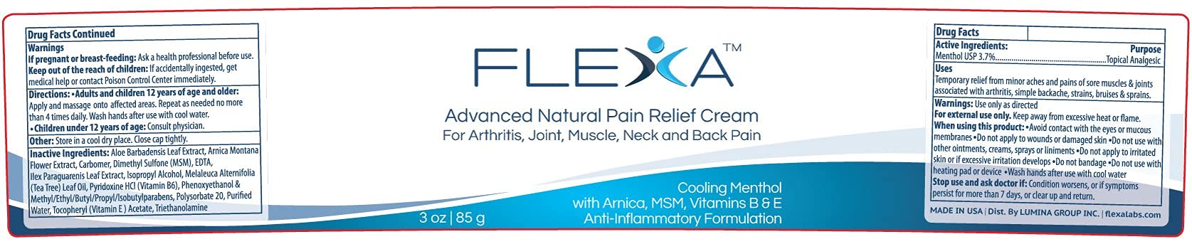 FLEXA Natural Relief Cream - Use on Muscles, Back, Neck, and Joints - with Arnica, Menthol, MSM, Ilex Leaf, and Tea Tree Oil - 3 Oz Jar FLEXA buy supplements canada