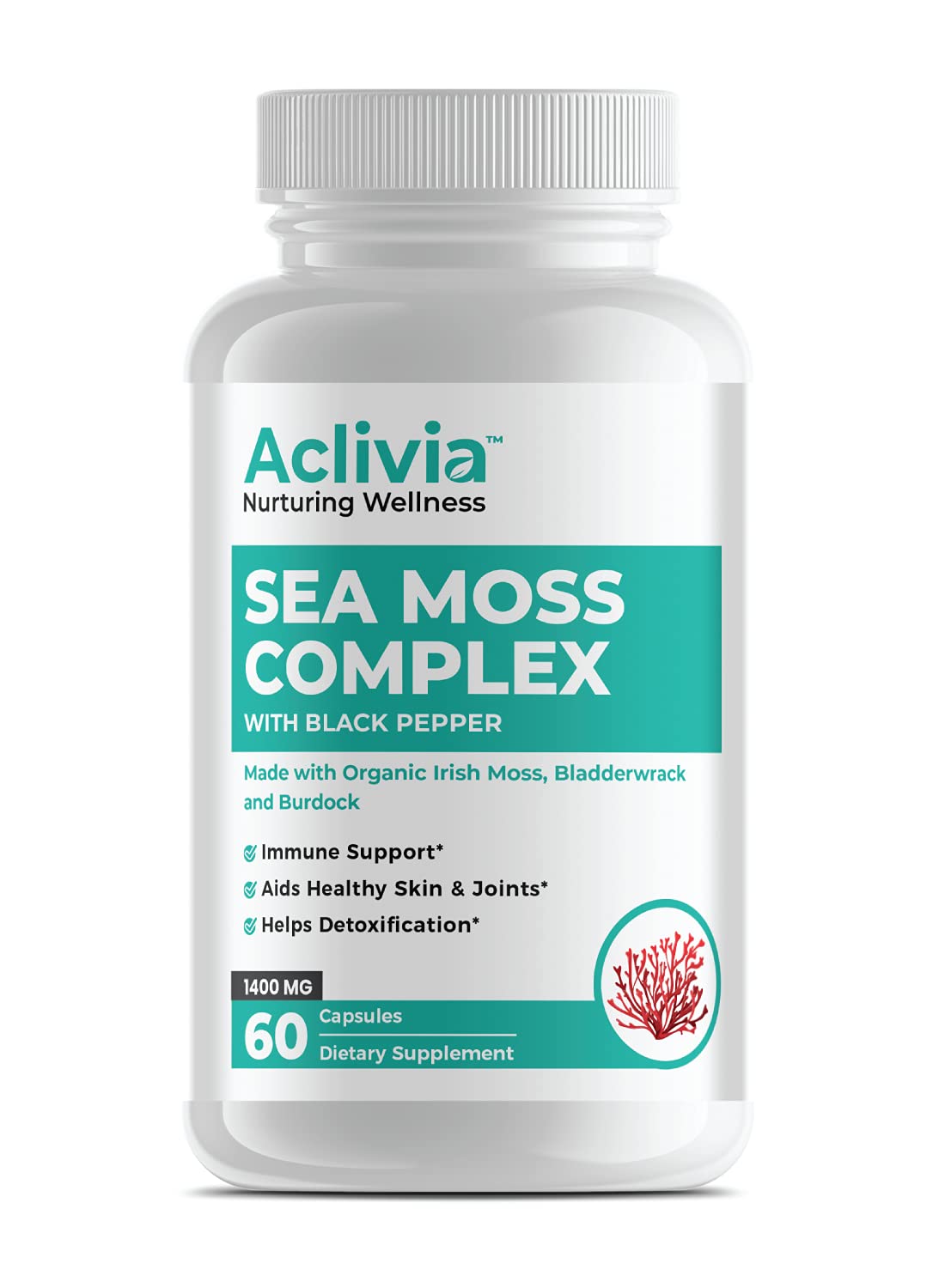 Aclivia - Organic Irish Sea Moss Capsules with Bladderwrack & Burdock Root - 102 Minerals Sea Moss Supplement - Thyroid Support, Immune Boost - Non-GMO (60 Count) Aclivia buy supplements canada