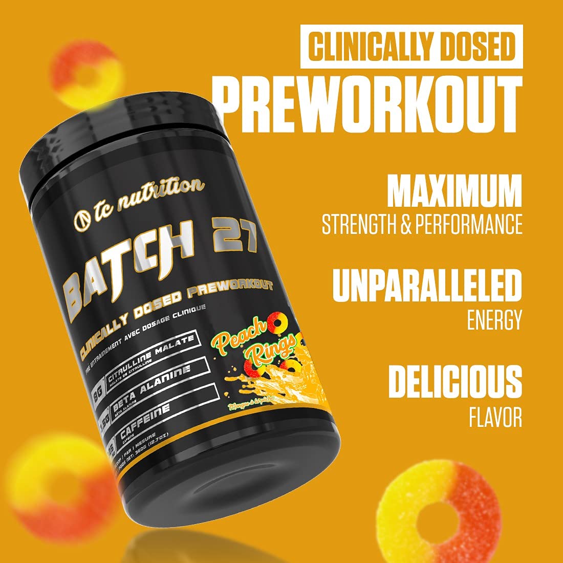 Batch 27 Pre Workout Powder - 8g Citrulline, 3.5g Beta Alanine, 2.5g Betaine, 325mg Caffeine TC Nutrition buy supplements canada