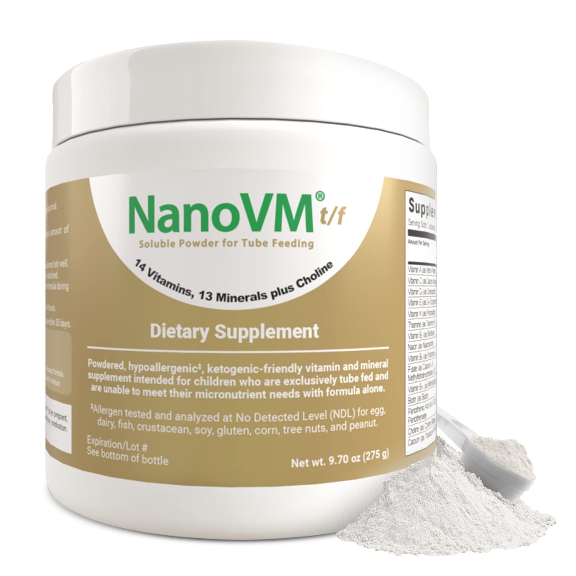 NanoVM t/f, Dietary Supplement for Tube Feeding, Allergen-Free Kids Multivitamin, Unflavored Vitamin Powder with 14 Vitamins & 13 Minerals, Low-Carb Kids Vitamins, 275g - Solace Nutrition NanoVM buy supplements canada