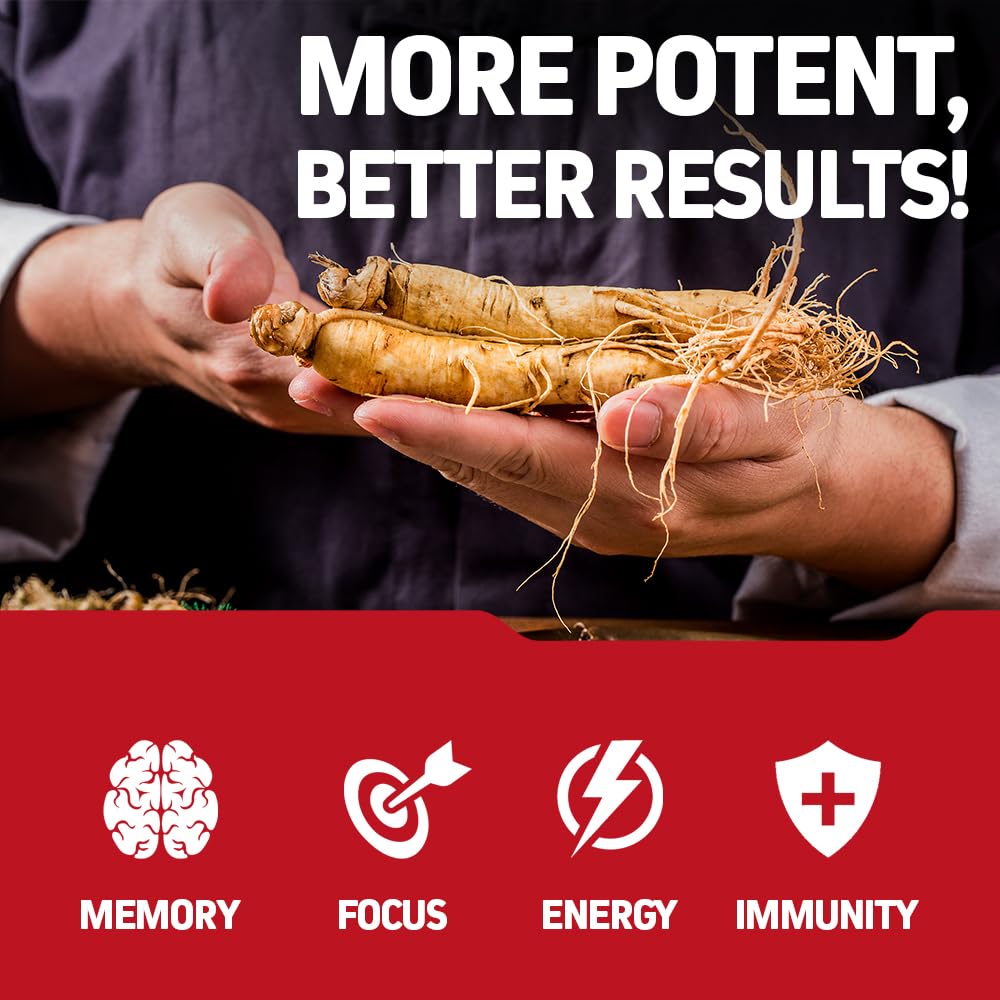 Herbtonics Korean Red Panax Ginseng 1500mg - Energy Supplement for Peak Performance, Focus & Vitality - High Potency Ginseng Root Extract - 240 Vegan Capsules Herbtonics buy supplements canada