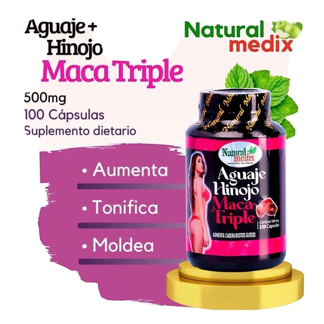 Natural medix Aguaje Hinojo Maca Triple (Maca Root Supplement) Premium 100 Capsules | Premium Botanical Blend for Feminine Balance & Confidence Natural medix buy supplements canada