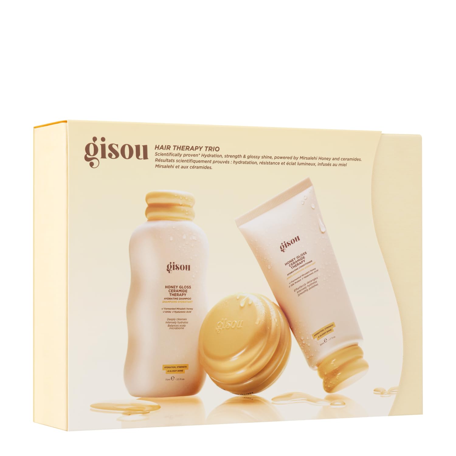 Gisou Honey Gloss Hair Therapy Trio - Mini Shampoo, Hair Mask and Conditioner for smoother, stronger and glossier hair Gisou buy supplements canada
