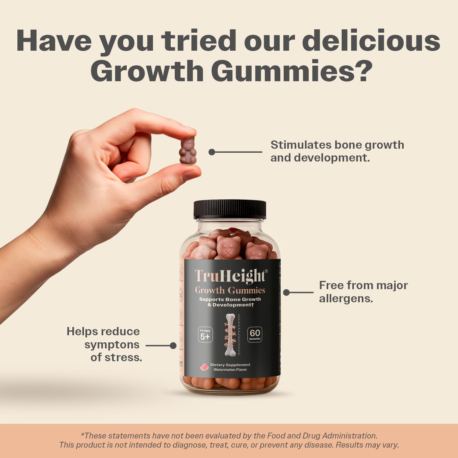 TruHeight Growth Gummies (Watermelon) Tall Nutrition for Natural Growth Supplement for Kids & Teens - Vitamin D, K, Calcium & Ashwagandha, Bone Strength Vitamins D3 K2, Picky Eater, Taller Ages 5+ ProHeight buy supplements canada