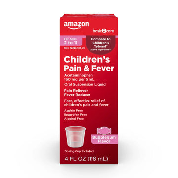 Amazon Basic Care Children's Pain Reliever and Fever Reducer, Acetaminophen 160 mg per 5 ml, Bubblegum Flavor, for Headache and Sore Throat, Ages 2-11 Years, 4 fl oz Amazon Basic Care buy supplements canada