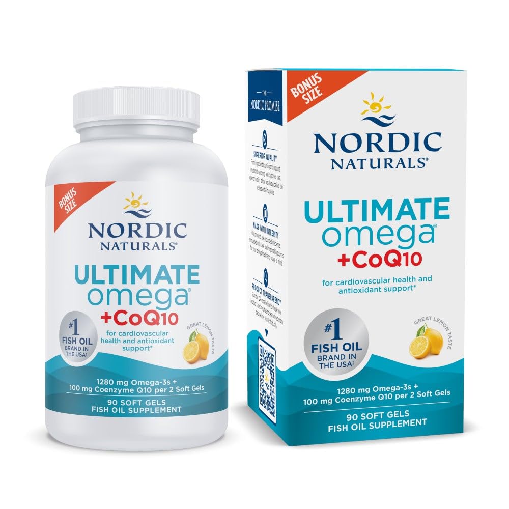 Nordic Naturals Ultimate Omega + CoQ10, Lemon - 90 Soft Gels - 1280 mg Omega-3 + 100 mg CoQ10 - Heart Health, Cellular Energy, Antioxidant Support - Non-GMO - 45 Servings Nordic Naturals buy supplements canada