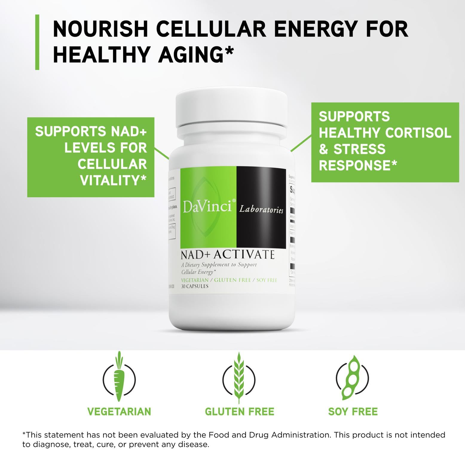 DAVINCI Labs NAD+ Activate - NAD Supplement with Vitamin C & Niacin - Helps Support Brain Health, Cellular Energy & More* - Vegetarian, Gluten-Free & Soy-Free - 30 Capsules DAVINCI buy supplements canada