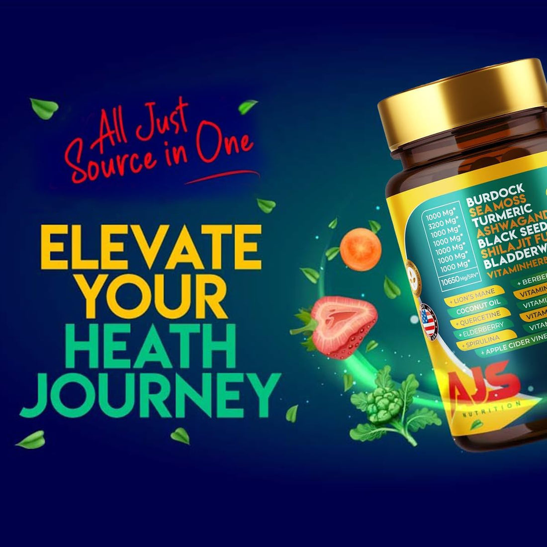 AJS Sea Moss Capsules 3200mg, Himalayan Shilajit 1000mg with Black Seed Oil, Ashwagandha, Turmeric, Bladderwrack, Burdock, Vitamins, Berberine, Lion’s Mane Mushroom, Elderberry- 90 Caps AJS Nutrition buy supplements canada