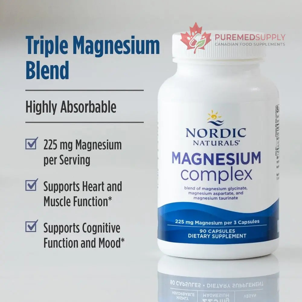 Nordic Naturals Magnesium Complex - 90 Capsules - 225 mg Magnesium, 1.9 mg Iron - Brain & Heart Health, Mood, Energy, & Muscle Relaxation - Non-GMO, Vegan - 30 Servings Nordic Naturals buy supplements canada