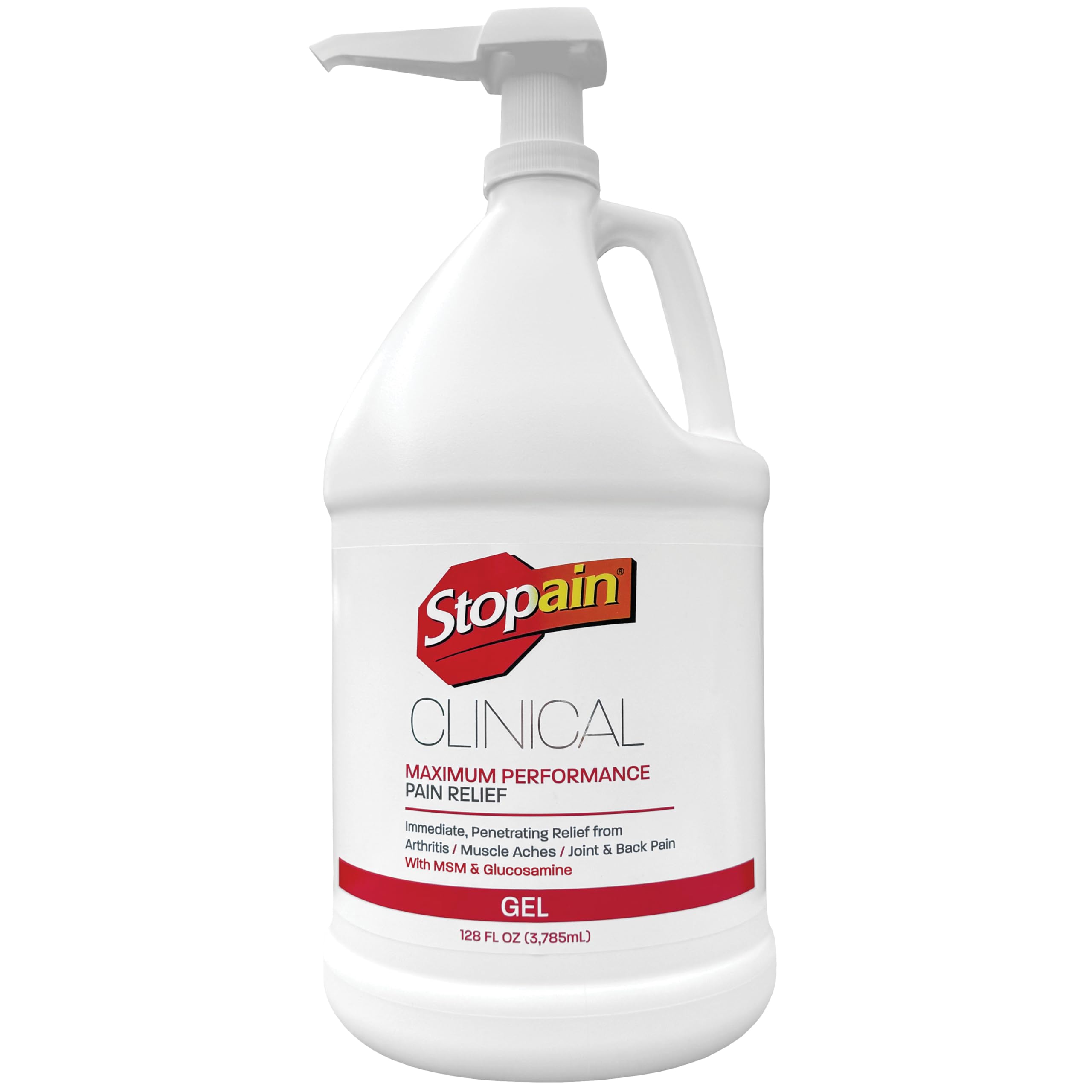 Stopain Clinical Pain Relief Gel 1 Gallon - Professional Formula for Arthritis, Knee, Back & Muscle Pain - Maximum Strength Gel for Joint & Nerve Pains with 10% Menthol Plus Glucosamine - Made in USA Stopain buy supplements canada
