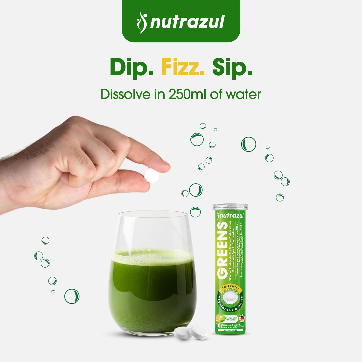 nutrazul Greens Effervescent Tablets - Daily Super Greens Supplement with 29 Superfoods - Antioxidant & Immune Support - Lemon Lime Flavor - Non-GMO - 30 Tablets nutrazul buy supplements canada