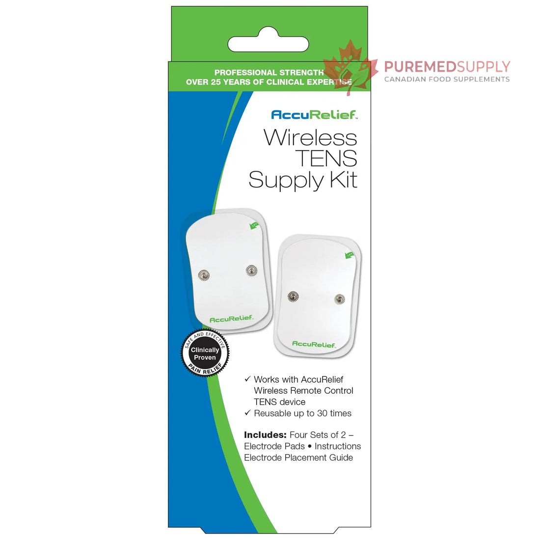 AccuRelief Wireless TENS Electrotherapy Pain Relief System Supply Kit (Packaging May Vary), Works with AccuRelief Wireless Remote Control TENS Device (ACRL-9000), 2 Pair (Pack of 1) AccuRelief buy supplements canada