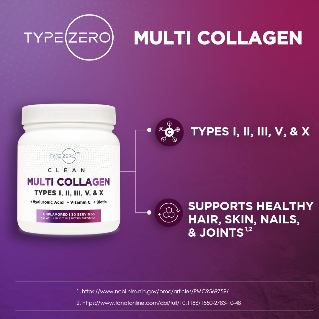 Type Zero Multi Collagen Powder 30 Servings (Unflavored) - Types I, II, III, V, & X Collagen Peptides + Hyaluronic Acid, VIT C, Biotin Type Zero buy supplements canada