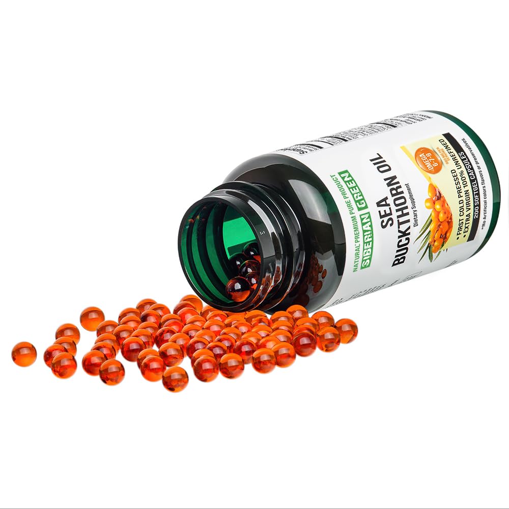 Siberian Sea Buckthorn Oil Capsules 200 Softgels | from Wild-harvested Siberian Sea Siberian Green buy supplements canada