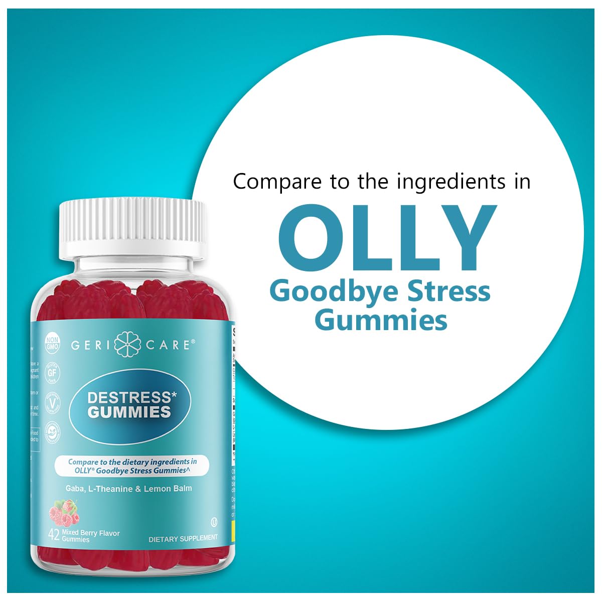 GeriCare DeStress Gummies with GABA, L-Theanine & Lemon Balm Mixed Berry Flavor – 42 Count – Supports Relaxation & Mental Clarity – Non-GMO, Gluten-Free, Vegan GeriCare buy supplements canada