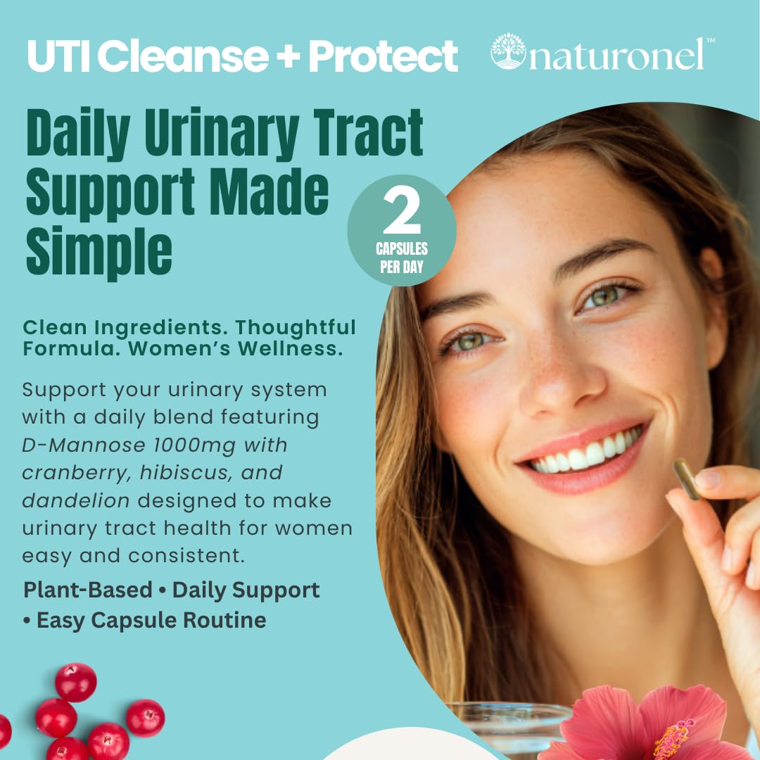 Naturonel UTI Cleanse + Protect – Urinary Tract Support with D-Mannose, Cranberry, Hibiscus & Dandelion | Advanced Formula, Dietary Supplement - Non-GMO, Made in USA, GMP Certified (1) Naturonel buy supplements canada