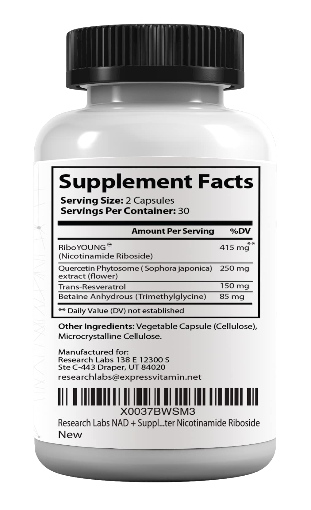Research Labs NAD+ Supplement 2 for 1 Ad. Proprietary Formula w/Patent Pending RiboYOUNG™. NRF2 Activator, Nicotinamide Riboside, Quercetin, Resveratrol, Betaine. True NAD Supplement Anti Aging… Research Labs buy supplements canada