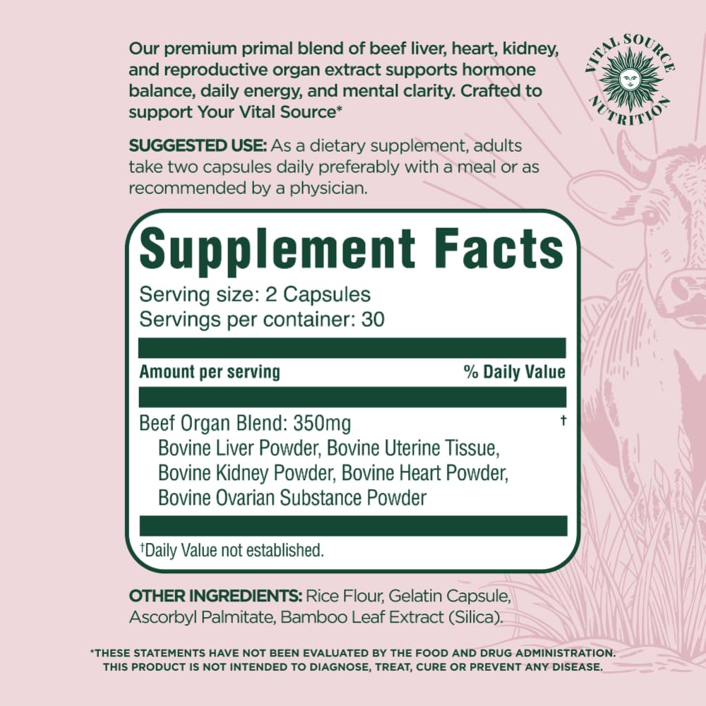 Vital Source Nutrition - BiFi Capsules - Premium Primal Organ Blend - Supports Hormone Health, Energy, Stamina & Clarity - Daily Vitality - Ancestral Supplements for Women - No Artificial Ingredients Vital Source Nutrition buy supplements canada