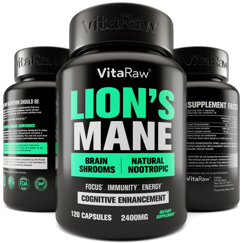 Organic Lions Mane Supplement Capsules 2400 mg - Powerful Nootropic - Helps Maintain VitaRaw buy supplements canada